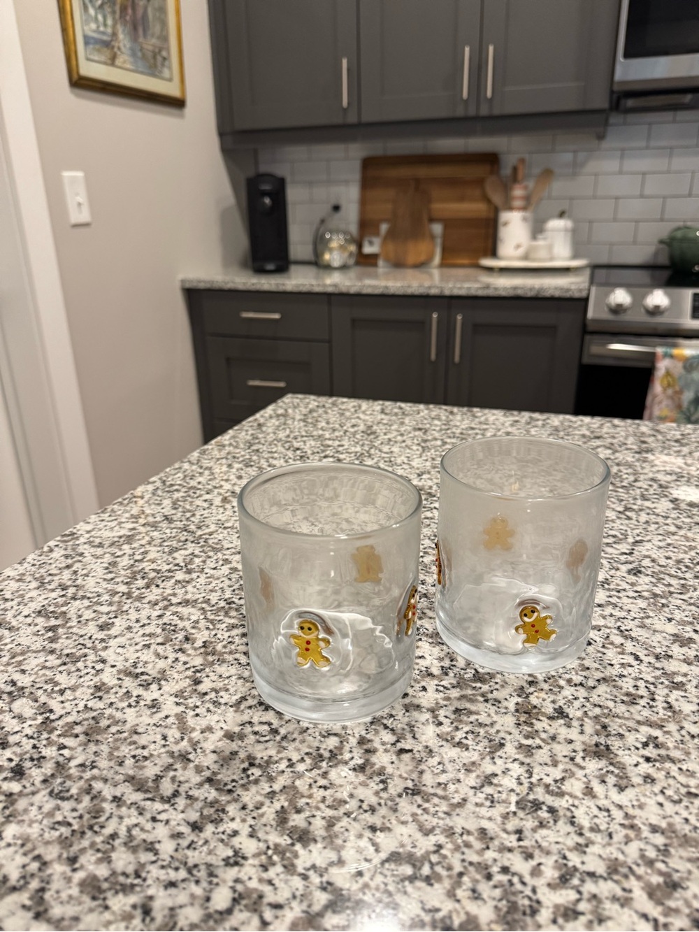 Clear Glass Tumbler Pair with Gold Gingerbread Accent
